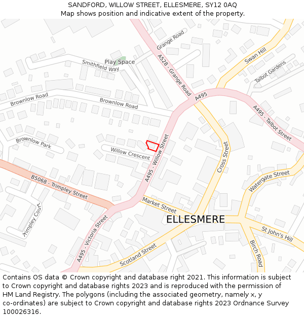 SANDFORD, WILLOW STREET, ELLESMERE, SY12 0AQ: Location map and indicative extent of plot