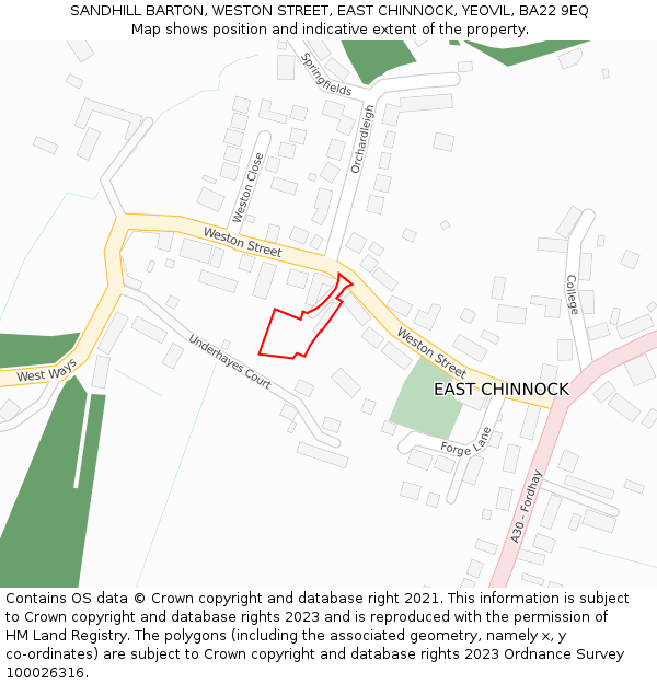 SANDHILL BARTON, WESTON STREET, EAST CHINNOCK, YEOVIL, BA22 9EQ: Location map and indicative extent of plot