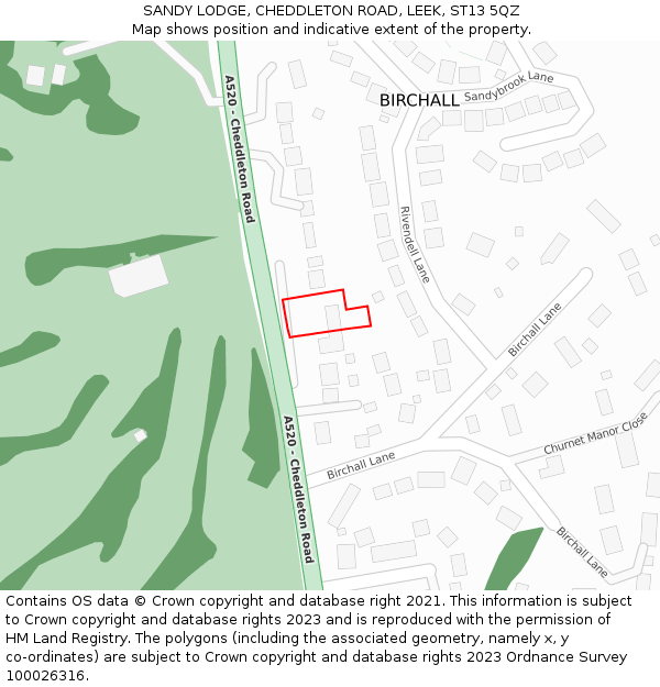 SANDY LODGE, CHEDDLETON ROAD, LEEK, ST13 5QZ: Location map and indicative extent of plot