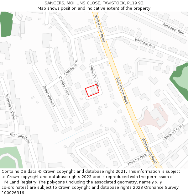 SANGERS, MOHUNS CLOSE, TAVISTOCK, PL19 9BJ: Location map and indicative extent of plot