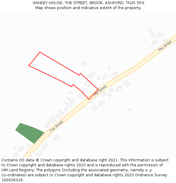 SANKEY HOUSE, THE STREET, BROOK, ASHFORD, TN25 5PG: Location map and indicative extent of plot