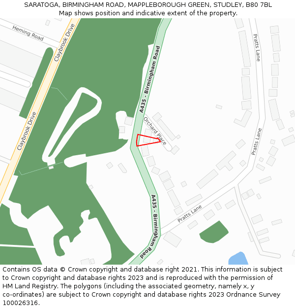 SARATOGA, BIRMINGHAM ROAD, MAPPLEBOROUGH GREEN, STUDLEY, B80 7BL: Location map and indicative extent of plot