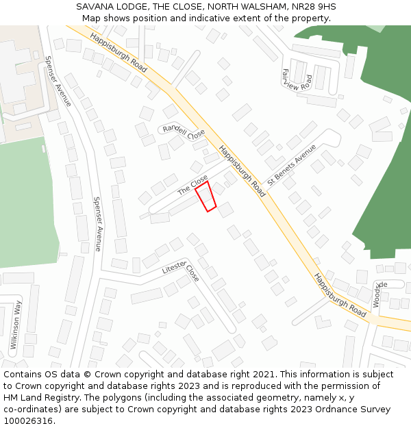 SAVANA LODGE, THE CLOSE, NORTH WALSHAM, NR28 9HS: Location map and indicative extent of plot