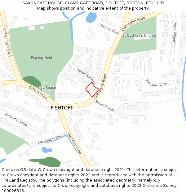 SAXONGATE HOUSE, CLAMP GATE ROAD, FISHTOFT, BOSTON, PE21 0RY: Location map and indicative extent of plot