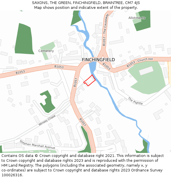 SAXONS, THE GREEN, FINCHINGFIELD, BRAINTREE, CM7 4JS: Location map and indicative extent of plot