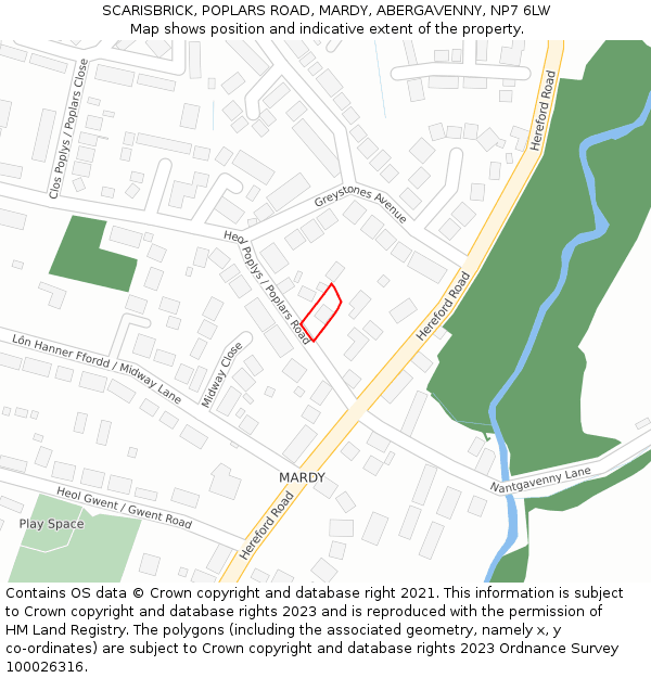 SCARISBRICK, POPLARS ROAD, MARDY, ABERGAVENNY, NP7 6LW: Location map and indicative extent of plot