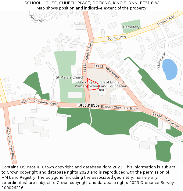 SCHOOL HOUSE, CHURCH PLACE, DOCKING, KING'S LYNN, PE31 8LW: Location map and indicative extent of plot