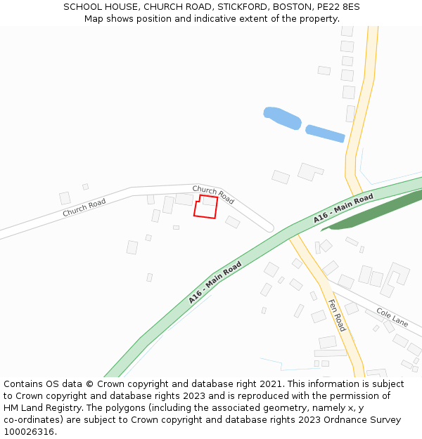 SCHOOL HOUSE, CHURCH ROAD, STICKFORD, BOSTON, PE22 8ES: Location map and indicative extent of plot