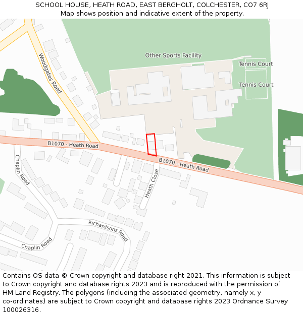 SCHOOL HOUSE, HEATH ROAD, EAST BERGHOLT, COLCHESTER, CO7 6RJ: Location map and indicative extent of plot