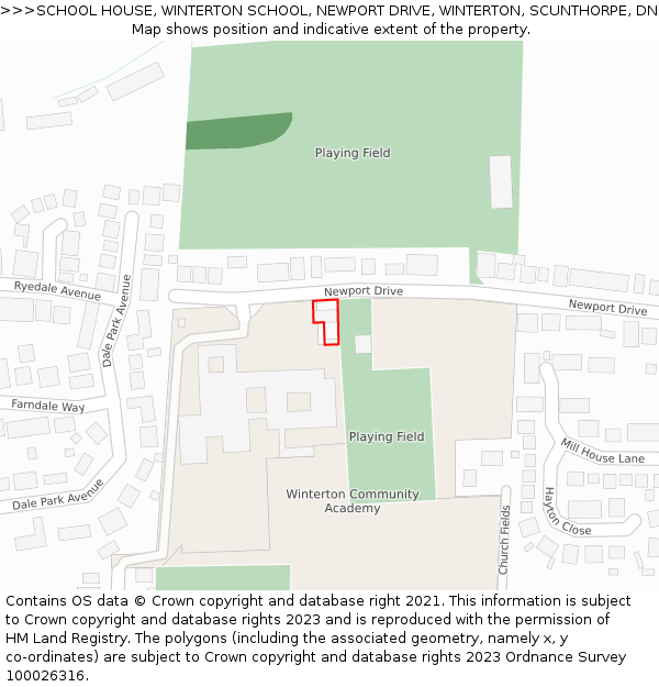 SCHOOL HOUSE, WINTERTON SCHOOL, NEWPORT DRIVE, WINTERTON, SCUNTHORPE, DN15 9RG: Location map and indicative extent of plot