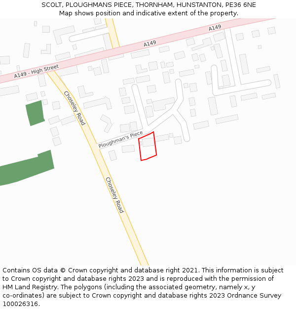 SCOLT, PLOUGHMANS PIECE, THORNHAM, HUNSTANTON, PE36 6NE: Location map and indicative extent of plot