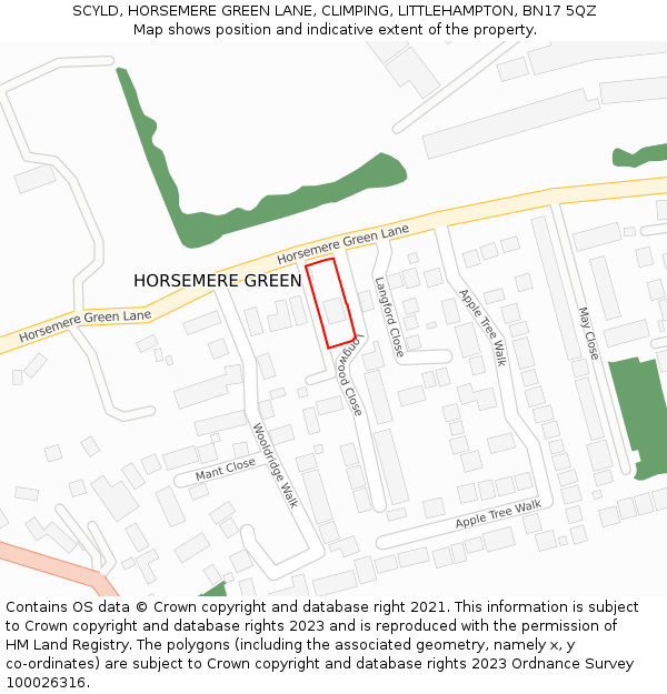 SCYLD, HORSEMERE GREEN LANE, CLIMPING, LITTLEHAMPTON, BN17 5QZ: Location map and indicative extent of plot