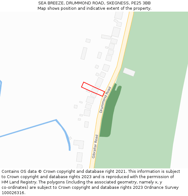 SEA BREEZE, DRUMMOND ROAD, SKEGNESS, PE25 3BB: Location map and indicative extent of plot