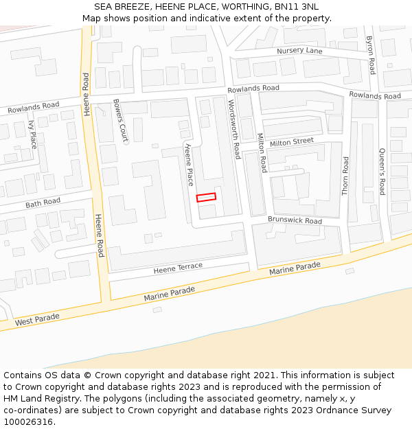 SEA BREEZE, HEENE PLACE, WORTHING, BN11 3NL: Location map and indicative extent of plot