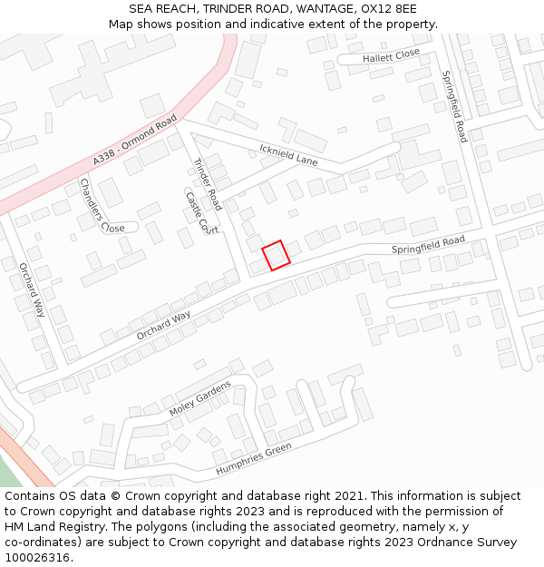 SEA REACH, TRINDER ROAD, WANTAGE, OX12 8EE: Location map and indicative extent of plot