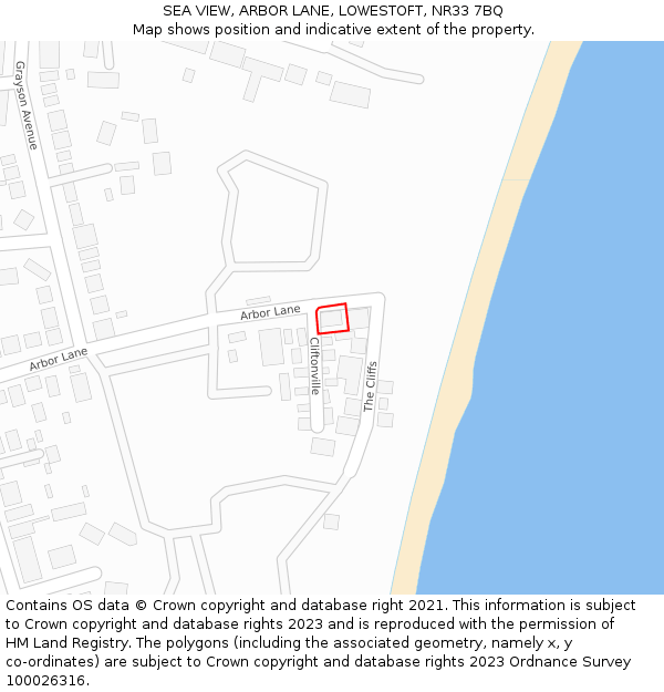 SEA VIEW, ARBOR LANE, LOWESTOFT, NR33 7BQ: Location map and indicative extent of plot