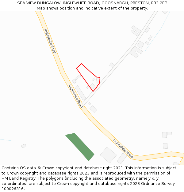 SEA VIEW BUNGALOW, INGLEWHITE ROAD, GOOSNARGH, PRESTON, PR3 2EB: Location map and indicative extent of plot