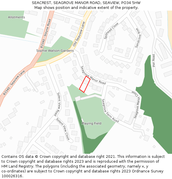 SEACREST, SEAGROVE MANOR ROAD, SEAVIEW, PO34 5HW: Location map and indicative extent of plot