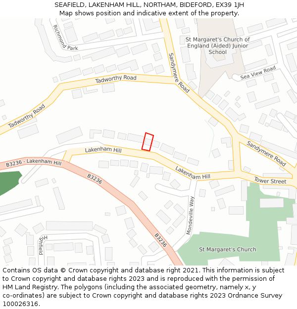 SEAFIELD, LAKENHAM HILL, NORTHAM, BIDEFORD, EX39 1JH: Location map and indicative extent of plot