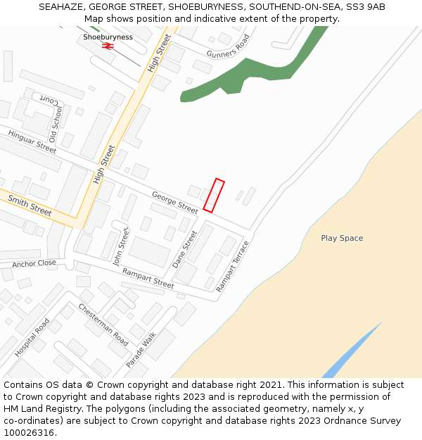 SEAHAZE, GEORGE STREET, SHOEBURYNESS, SOUTHEND-ON-SEA, SS3 9AB: Location map and indicative extent of plot