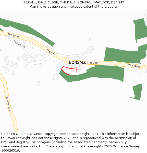SEAHILL, DALE CLOSE, THE DALE, BONSALL, MATLOCK, DE4 2AY: Location map and indicative extent of plot