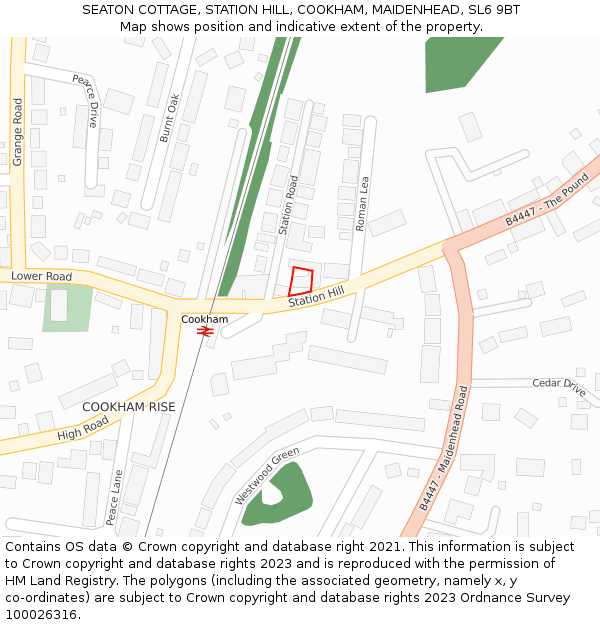 SEATON COTTAGE, STATION HILL, COOKHAM, MAIDENHEAD, SL6 9BT: Location map and indicative extent of plot