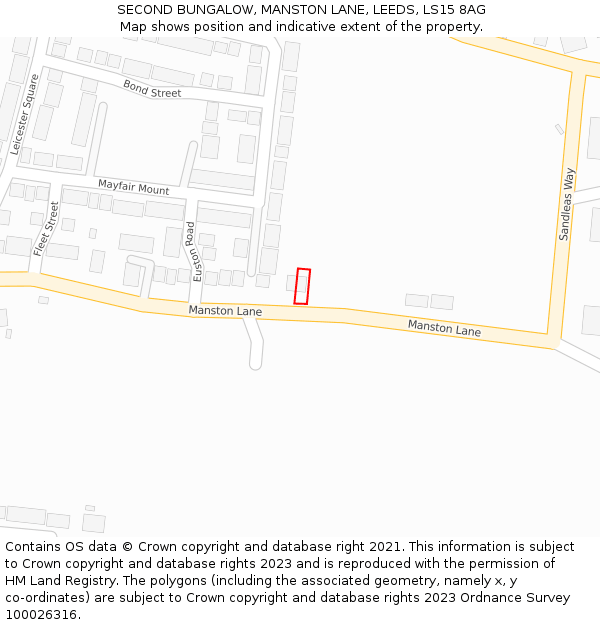 SECOND BUNGALOW, MANSTON LANE, LEEDS, LS15 8AG: Location map and indicative extent of plot