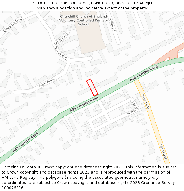 SEDGEFIELD, BRISTOL ROAD, LANGFORD, BRISTOL, BS40 5JH: Location map and indicative extent of plot