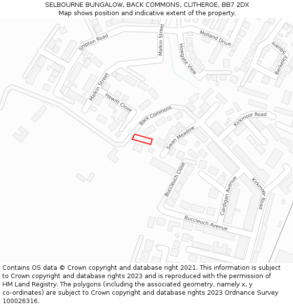 SELBOURNE BUNGALOW, BACK COMMONS, CLITHEROE, BB7 2DX: Location map and indicative extent of plot