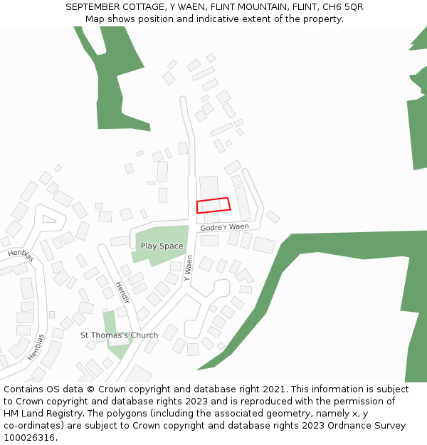 SEPTEMBER COTTAGE, Y WAEN, FLINT MOUNTAIN, FLINT, CH6 5QR: Location map and indicative extent of plot