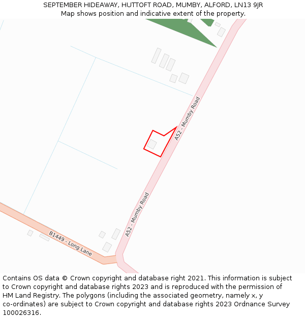 SEPTEMBER HIDEAWAY, HUTTOFT ROAD, MUMBY, ALFORD, LN13 9JR: Location map and indicative extent of plot