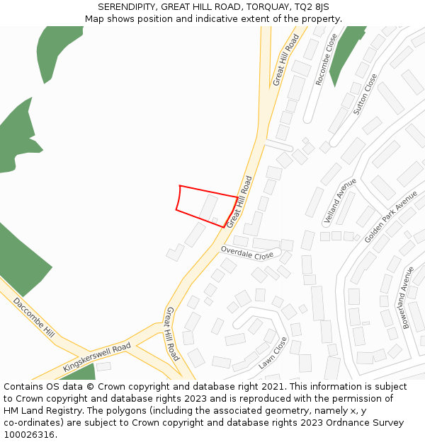 SERENDIPITY, GREAT HILL ROAD, TORQUAY, TQ2 8JS: Location map and indicative extent of plot