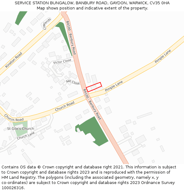 SERVICE STATION BUNGALOW, BANBURY ROAD, GAYDON, WARWICK, CV35 0HA: Location map and indicative extent of plot