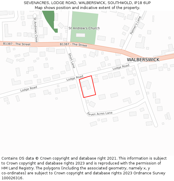 SEVENACRES, LODGE ROAD, WALBERSWICK, SOUTHWOLD, IP18 6UP: Location map and indicative extent of plot