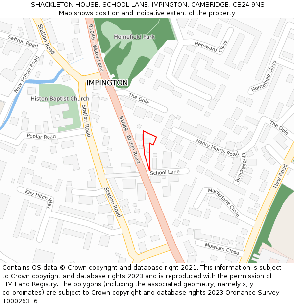 SHACKLETON HOUSE, SCHOOL LANE, IMPINGTON, CAMBRIDGE, CB24 9NS: Location map and indicative extent of plot
