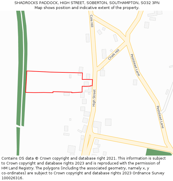 SHADROCKS PADDOCK, HIGH STREET, SOBERTON, SOUTHAMPTON, SO32 3PN: Location map and indicative extent of plot