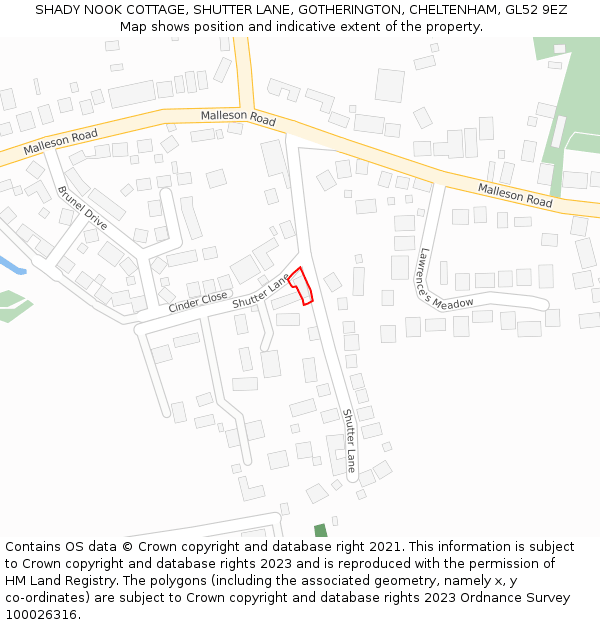 SHADY NOOK COTTAGE, SHUTTER LANE, GOTHERINGTON, CHELTENHAM, GL52 9EZ: Location map and indicative extent of plot