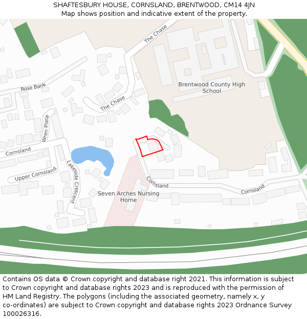 SHAFTESBURY HOUSE, CORNSLAND, BRENTWOOD, CM14 4JN: Location map and indicative extent of plot