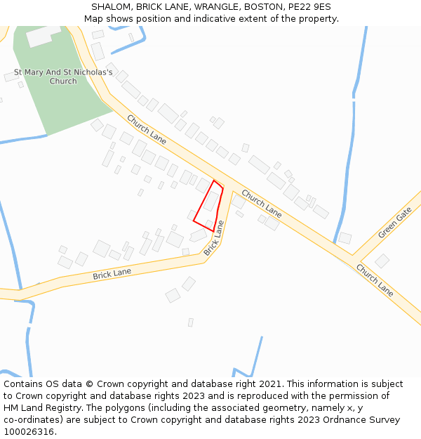 SHALOM, BRICK LANE, WRANGLE, BOSTON, PE22 9ES: Location map and indicative extent of plot