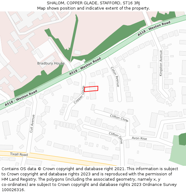SHALOM, COPPER GLADE, STAFFORD, ST16 3RJ: Location map and indicative extent of plot
