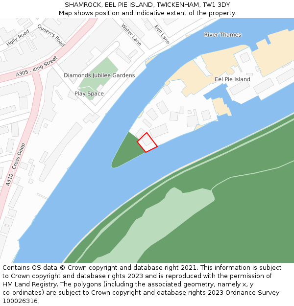 SHAMROCK, EEL PIE ISLAND, TWICKENHAM, TW1 3DY: Location map and indicative extent of plot
