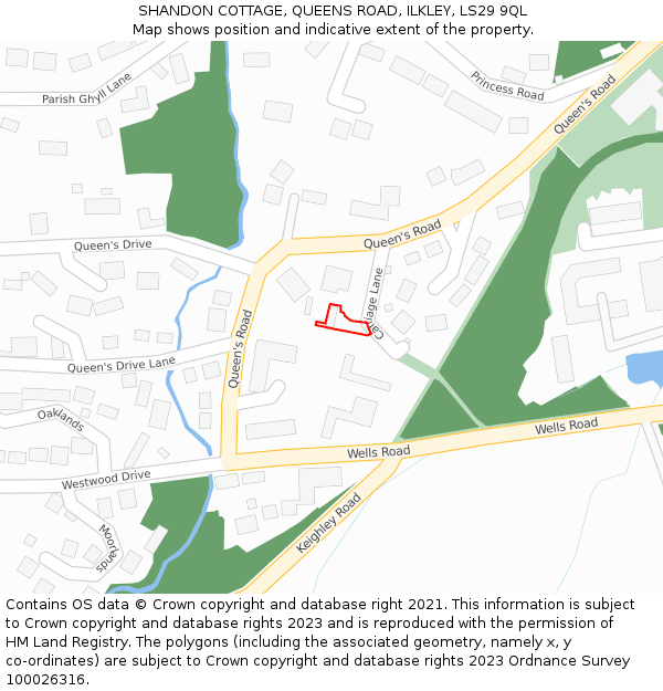 SHANDON COTTAGE, QUEENS ROAD, ILKLEY, LS29 9QL: Location map and indicative extent of plot