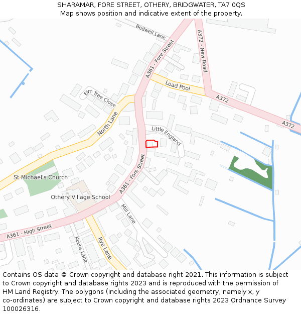 SHARAMAR, FORE STREET, OTHERY, BRIDGWATER, TA7 0QS: Location map and indicative extent of plot