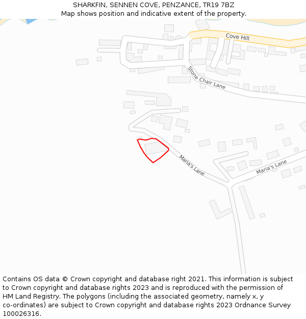 SHARKFIN, SENNEN COVE, PENZANCE, TR19 7BZ: Location map and indicative extent of plot