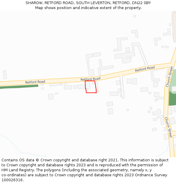 SHAROW, RETFORD ROAD, SOUTH LEVERTON, RETFORD, DN22 0BY: Location map and indicative extent of plot