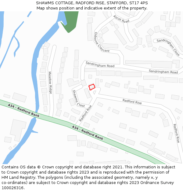 SHAWMS COTTAGE, RADFORD RISE, STAFFORD, ST17 4PS: Location map and indicative extent of plot