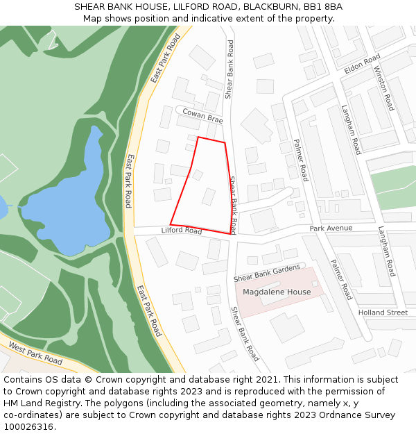 SHEAR BANK HOUSE, LILFORD ROAD, BLACKBURN, BB1 8BA: Location map and indicative extent of plot