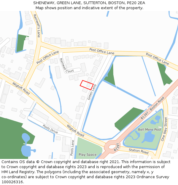 SHENEWAY, GREEN LANE, SUTTERTON, BOSTON, PE20 2EA: Location map and indicative extent of plot