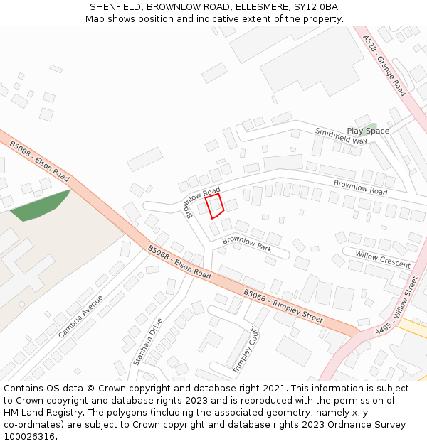 SHENFIELD, BROWNLOW ROAD, ELLESMERE, SY12 0BA: Location map and indicative extent of plot