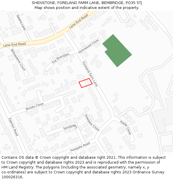 SHENSTONE, FORELAND FARM LANE, BEMBRIDGE, PO35 5TJ: Location map and indicative extent of plot
